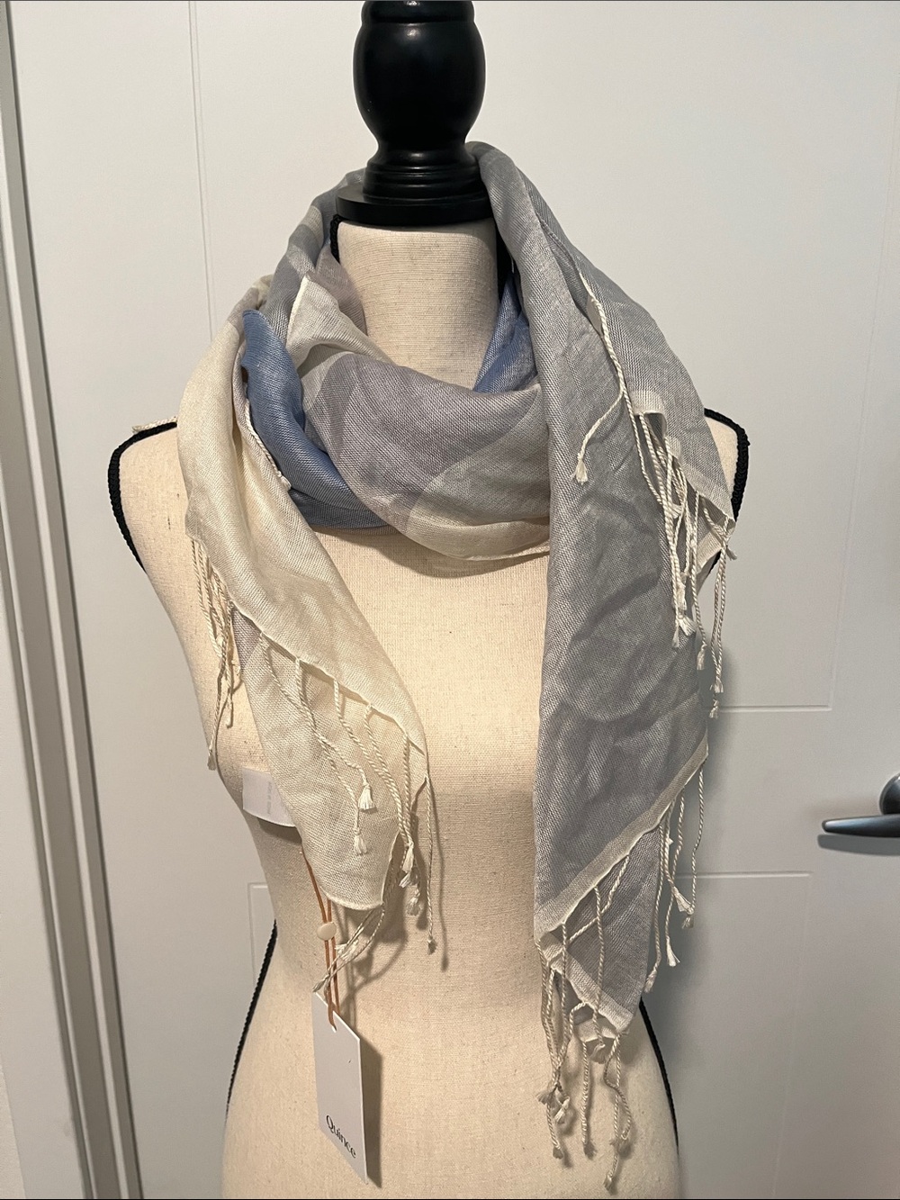 Quince Silk Blend Multicolor Fringe Scarf Modern Bohemian Coastal Cottagecore